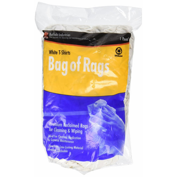 Buffalo Industries (10521) White Recycled T-Shirt Cloth Rags - 1 lb. bag