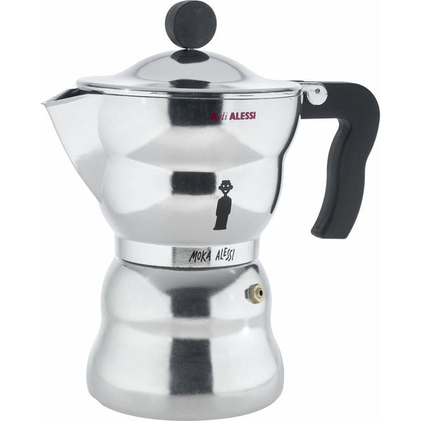 Alessi AAM33/6 Moka Stove Top Espresso 6 Cup Coffee Maker in Aluminium Casting Handle And Knob in Thermoplastic Resin, Black