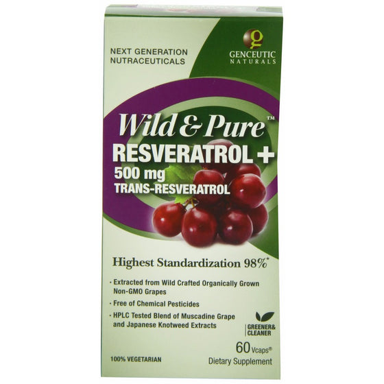 Genceutic Naturals Wild & Pure Resveratrol Vegetarian Capsules, 60-Count