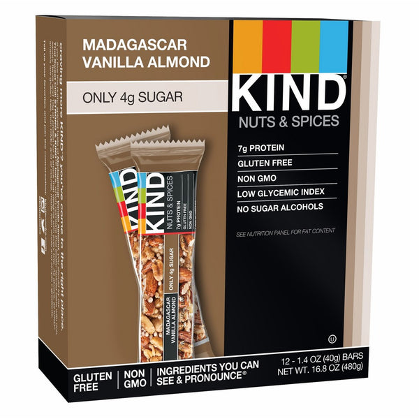 KIND Bars, Madagascar Vanilla Almond, Gluten Free, Low Sugar, 1.4oz, 12 Count