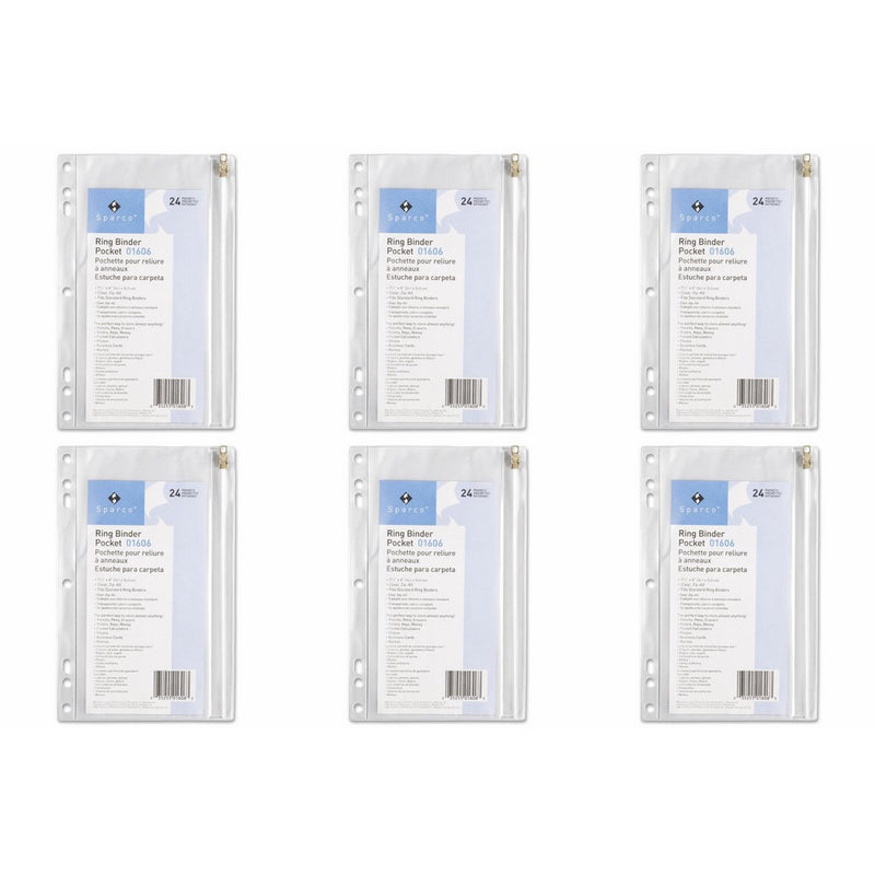 SPR01606 - Vinyl Ring Binder Pocket, 9-1/2x6, Clear, 6 Packs