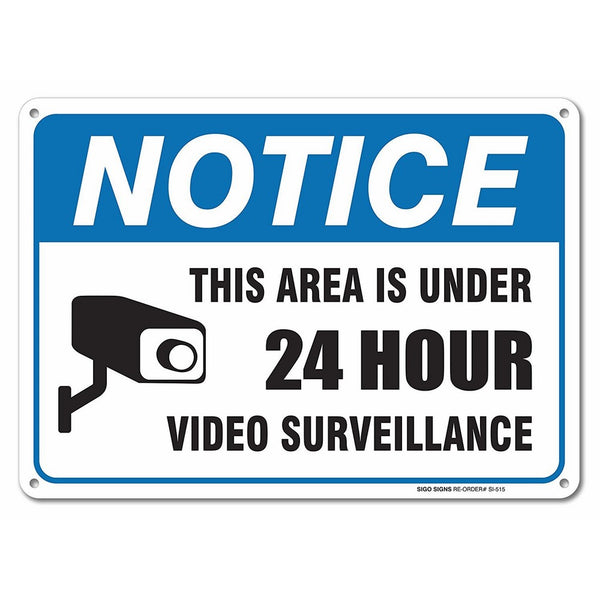 24 Hour Video Surveillance Sign By SigoSigns- Avoid Intruders Using Large 10 x 14 Inch Warning-USA Made Of Rust Free Aluminum-UV Printed With Professional Graphics-Easy To Mount Indoors & Outdoors