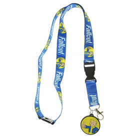 Fallout Reversible Breakaway Keychain Lanyard with ID Holder, Vault Boy Rubber Charm and Collectible Sticker