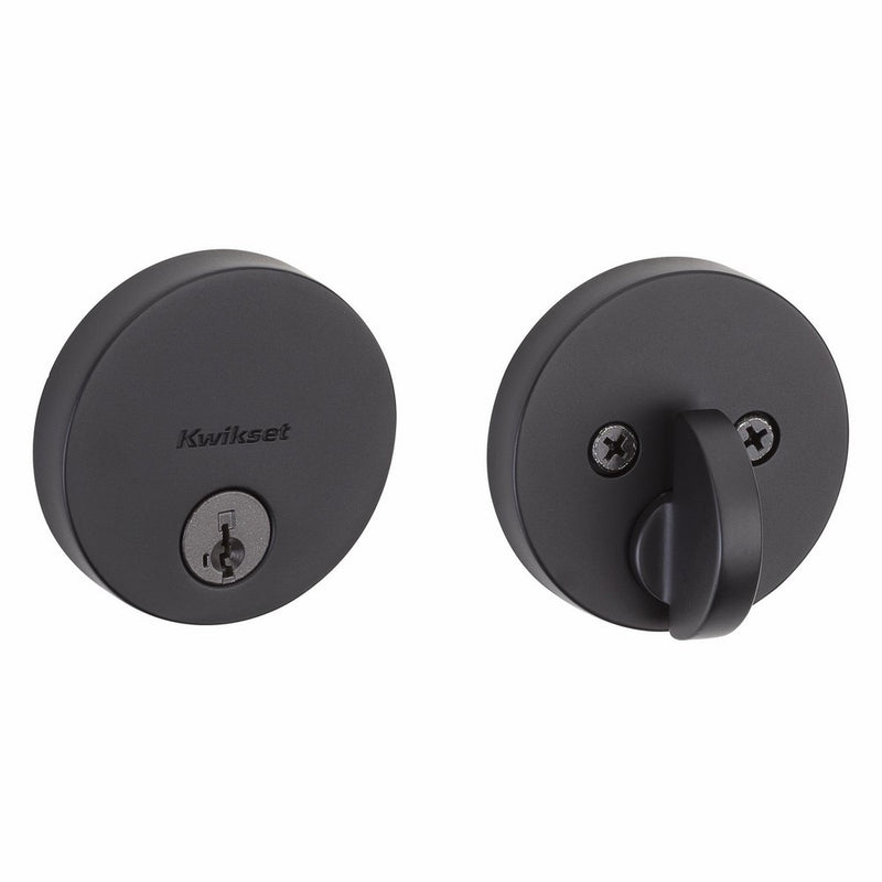 Kwikset 258 Uptown Low Profile Round Contemporary Deadbolt featuring SmartKey in Iron Black