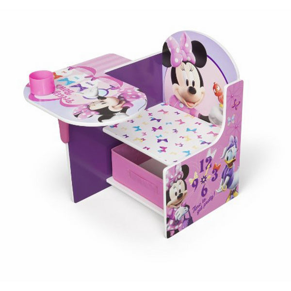 Disney Chair Desk With Storage Bin Minnie Mouse Characters Desk Set Fabric Storage Bin Seat Extra Storage Table Desk Chair MDF Construction Assembly Required Sits Low Children Furniture