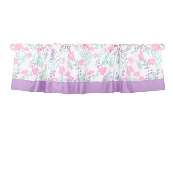 Pink and Mint Green Floral Print Window Valance by The Peanut Shell