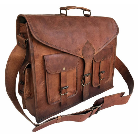 KPL 18 Inch Rustic Vintage Leather Messenger Bag Laptop Bag Briefcase Satchel bag