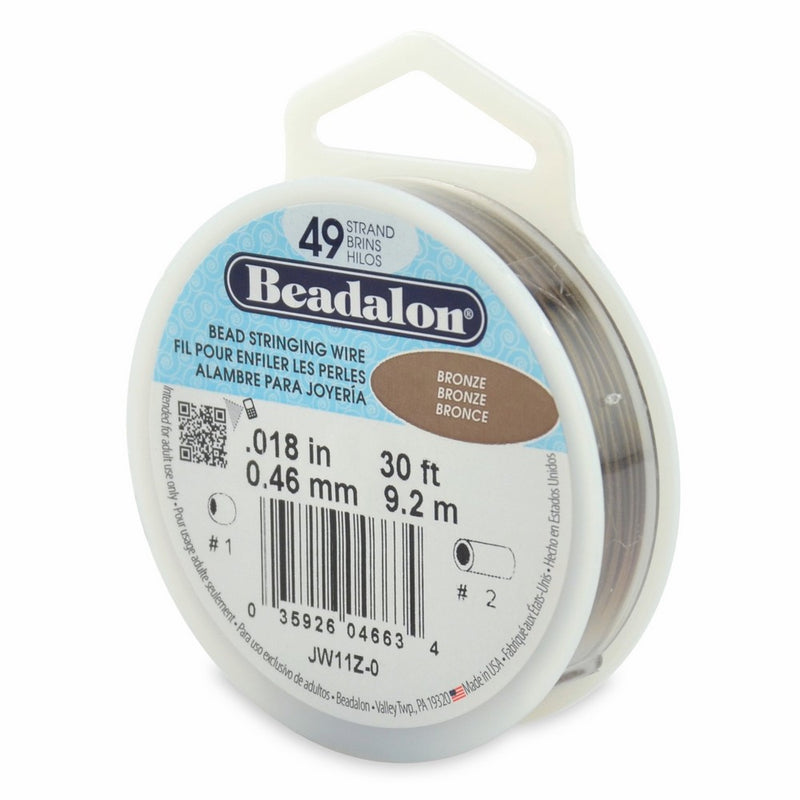 Beadalon 49-Strand Bead Stringing Wire, 0.018-Inch, Bronze, 30-Feet