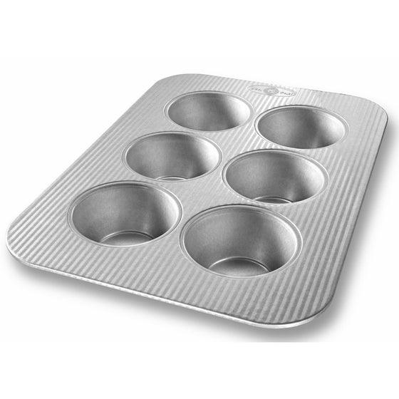 USA Pan Bakeware Texas Muffin Pan, 6 Well, Nonstick & Quick Release Coating, Made in the USA from Aluminized Steel