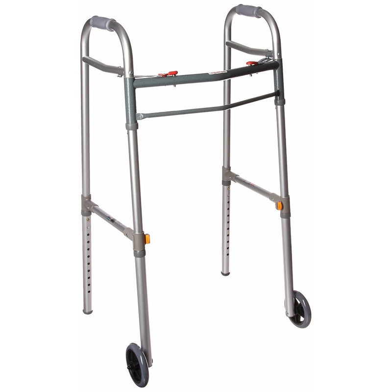 Drive Medical Two Button Folding Universal Walker with 5" Wheels