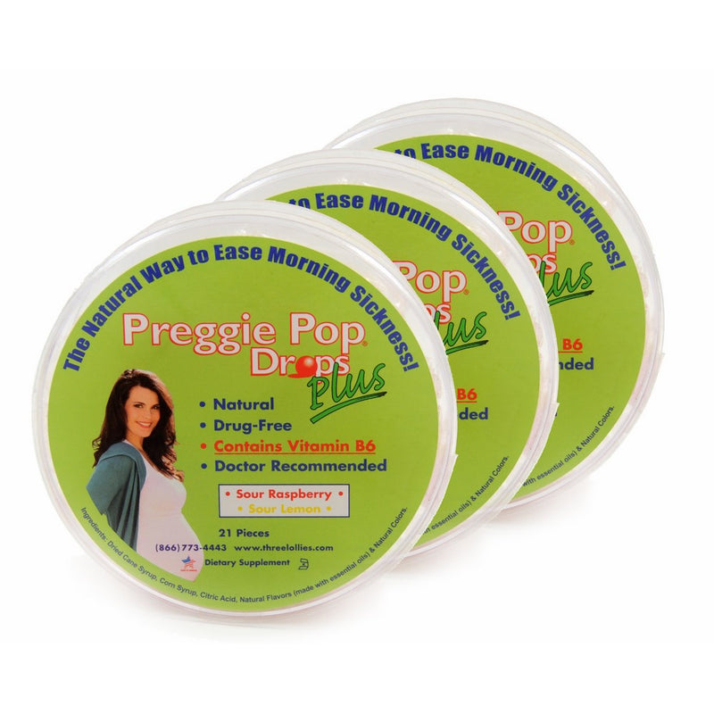 Three Lollies Preggie Pop Drops PLUS with B6 for Morning Sickness Relief, 3 Count