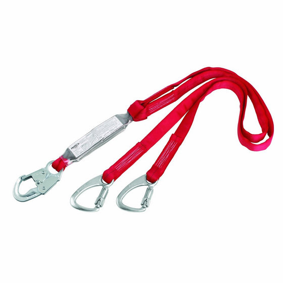 3M Protecta PRO Pack 1340060 6' Tie Back 100 Percent Tie-Off Shock Absorbing Lanyard, Snap Hook At Center, Tie Back Carabiners On Leg Ends, Red/Gray