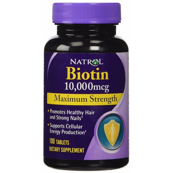 Natrol Biotin, Maximum Strength, 10,000 mcg Tablets 100 ea (Pack of 4)