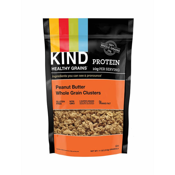 KIND Healthy Grains Clusters, Peanut Butter Whole Grain Granola, 10g Protein, Gluten Free, Non GMO, 11 Ounce Bags, 3 Count