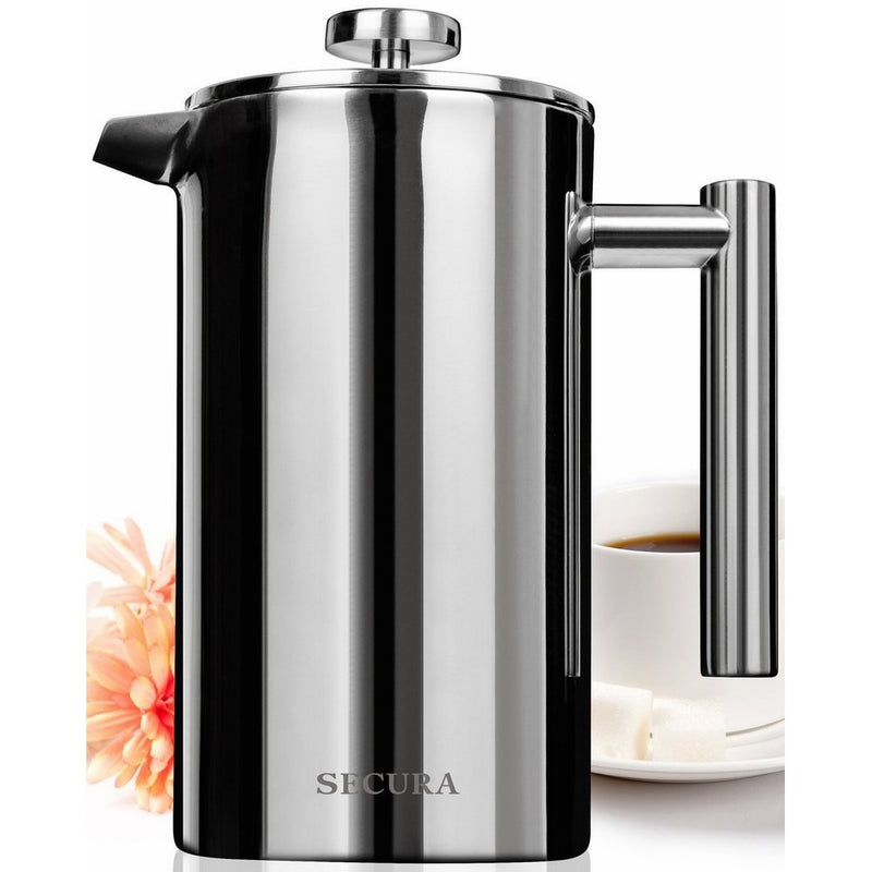 Secura Stainless Steel French Press Coffee Maker 18/10 Bonus Stainless Steel Screen (1000ML)