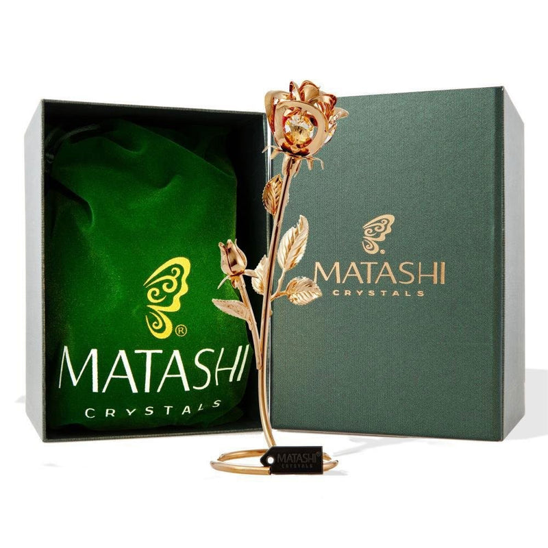 Matashi Double Rose Crystal Studded Flower Ornament Dipped in 24K Gold