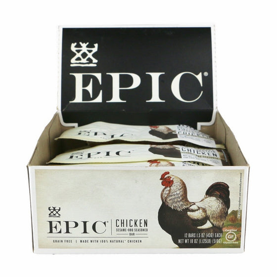 Epic All Natural Meat Bar, 100% Natural, Chicken Sesame & BBQ, 1.5 ounce bar, 12 Count