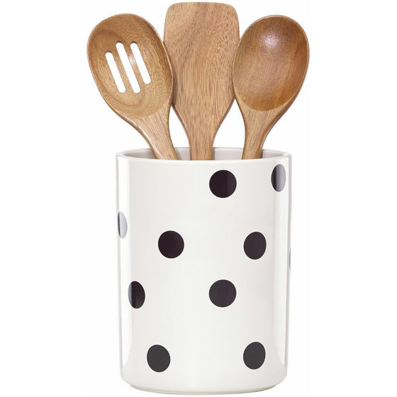 KSNY All in Good Taste Deco Dot Dw Utensil Crock, White