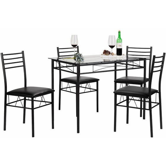 VECELO Dining Table with 4 Chairs Black