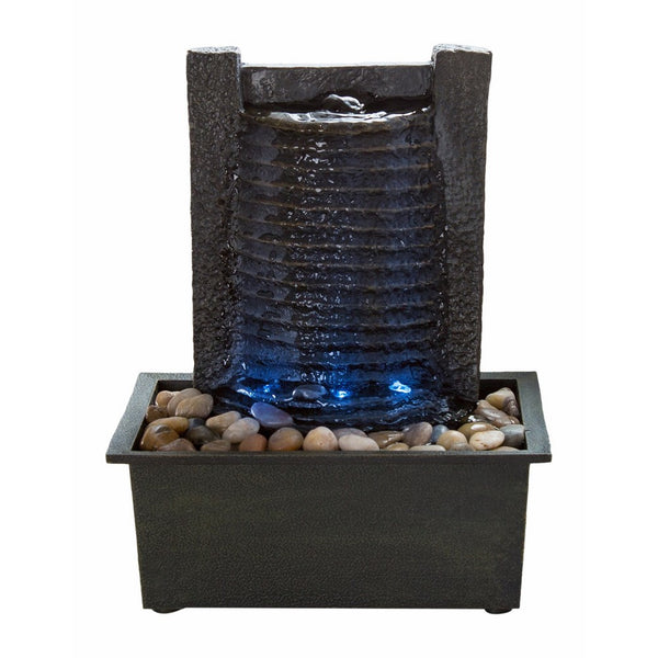 Pure Garden Indoor Water Fountain With LED Lights- Lighted Waterfall Tabletop Fountain With Stone Wall and Soothing Sound for Office and Home Décor