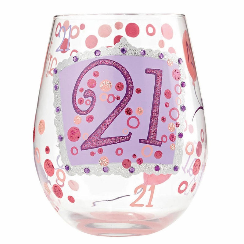 Designs by Lolita “21” Hand-painted Artisan Stemless Wine Glass, 20 oz.