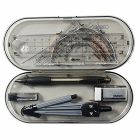 Math Geometry Kit Set 8 Pieces - Shatterproof Box,Rulers,Protractor,Compass and Pencil for Student Supplies