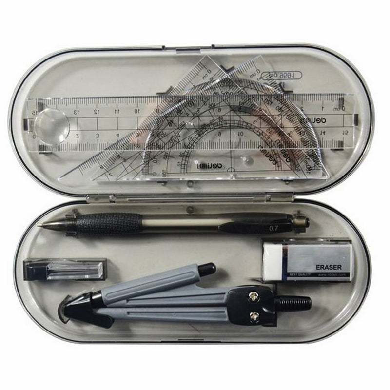 Math Geometry Kit Set 8 Pieces - Shatterproof Box,Rulers,Protractor,Compass and Pencil for Student Supplies