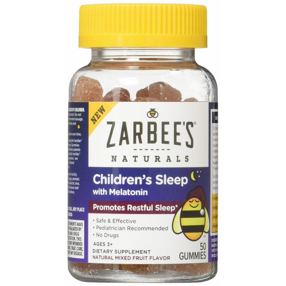 Zarbee's Naturals Children's Sleep with Melatonin Supplement, Mixed Fruit Flavored Gummies for Natural, Restful Sleep, 50 Gummies (1 Bottle)