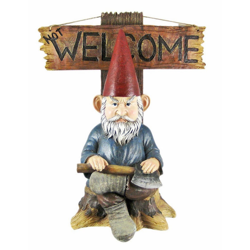 Grinchy Greeter Garden Gnome with Go Away Not Welcome Plaque, 16 Inch