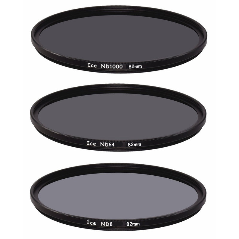 ICE 82mm Slim ND Filter Set ND1000 ND64 ND8 Neutral Density 82 10, 6, 3 Stop Optical Glass