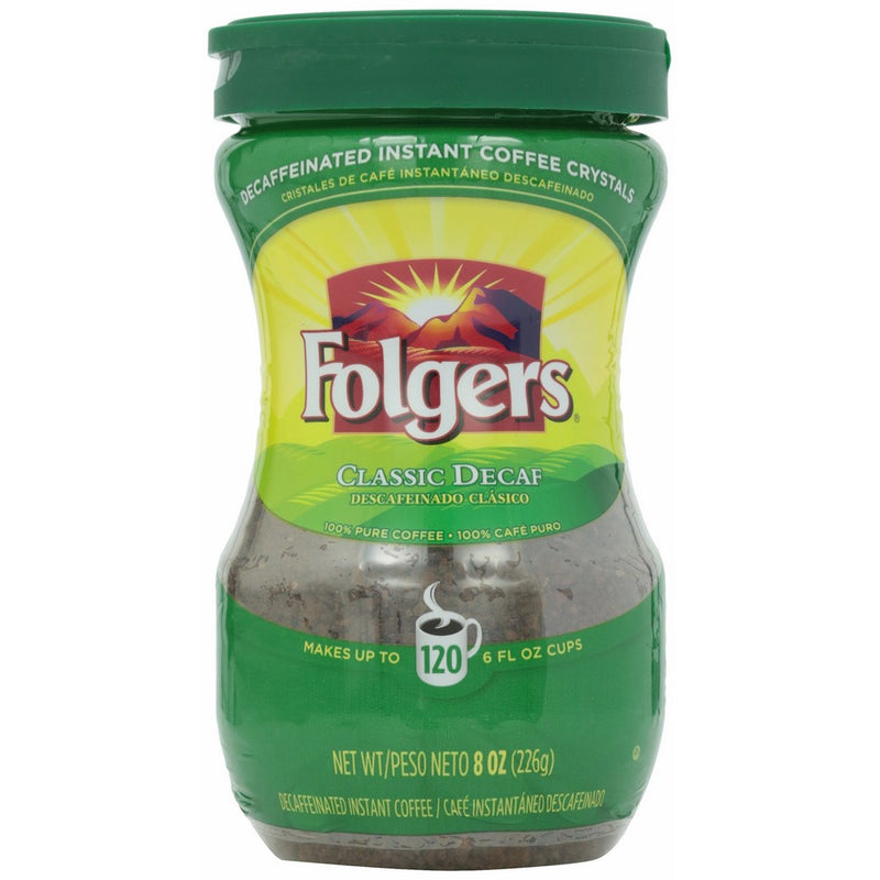 Folgers Classic Roast Instant Decaffeinated Coffee (Medium), 8 oz