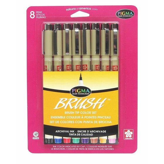 Sakura 38062 8-Piece Pigma Assorted Colors Brush Pen Set