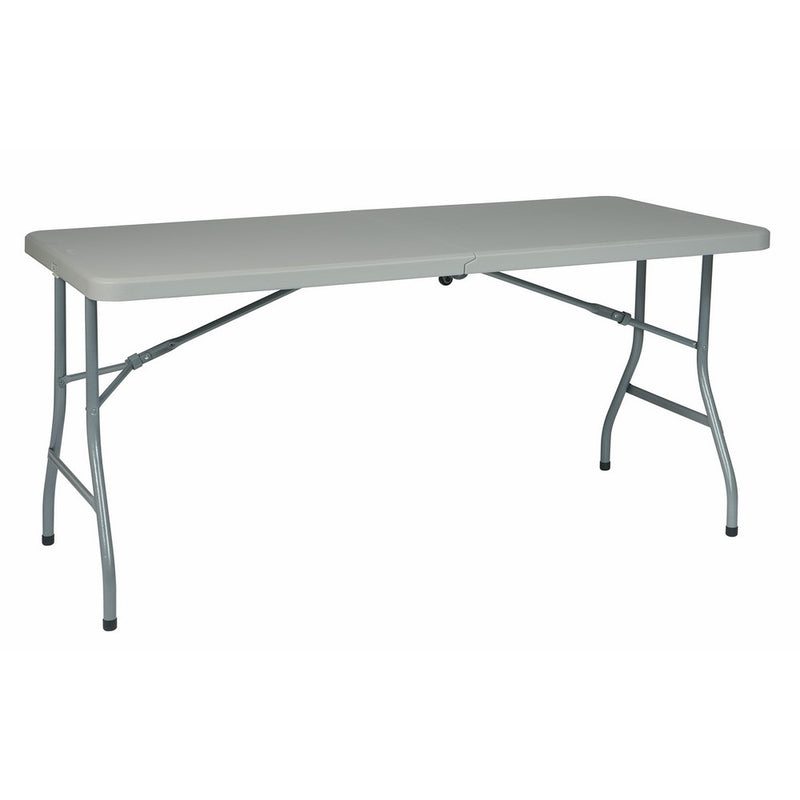 Office Star Resin Multipurpose Rectangle Table, 5-Feet Long, Center Folding with Wheels