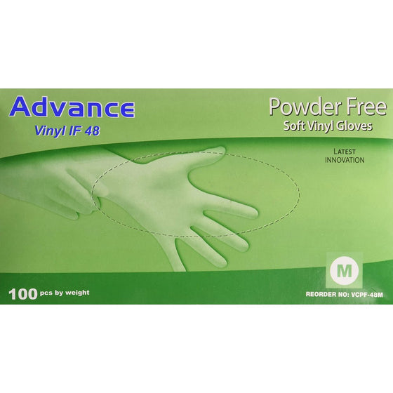 Advance Vinyl Clear Powder-Free Gloves Box of 100 - Multi Purpose and General Use (Medium)