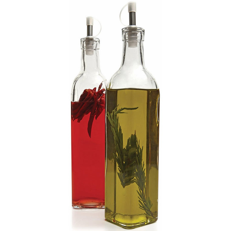 Circleware Villa Olive Oil and Vinegar Glass Dispenser Bottles, Set of 2, 16 oz., Clear