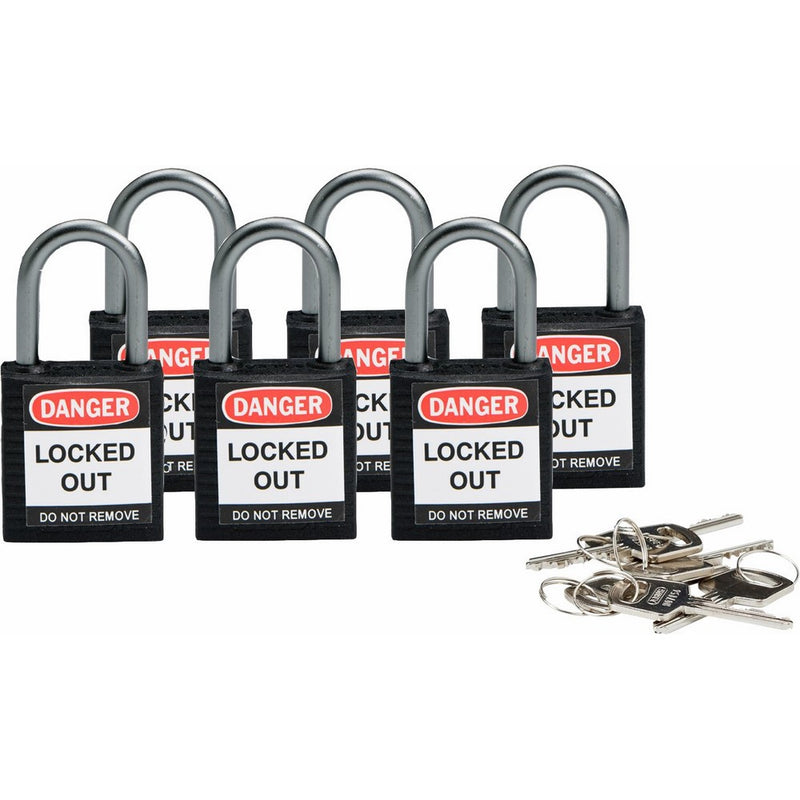 Brady 118970 Black, Brady Compact Safety Lock - Keyed Alike (6 Locks)
