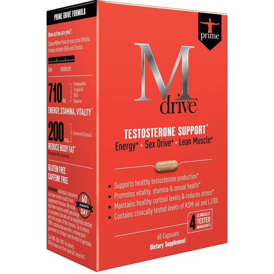 Mdrive Prime Testosterone Support with DHEA, KSM-66 Ashwagandha and LJ100 Tongkat Ali, 60 Capsules