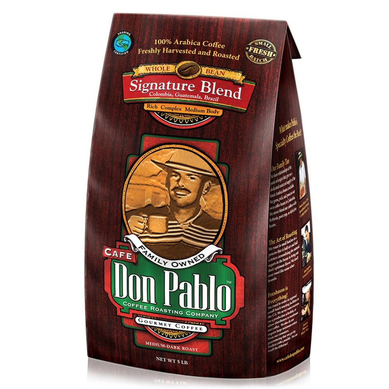 5LB Cafe Don Pablo Gourmet Coffee Signature Blend - Medium-Dark Roast Coffee - Whole Bean Coffee - 5 Pound ( 5 lb ) Bag