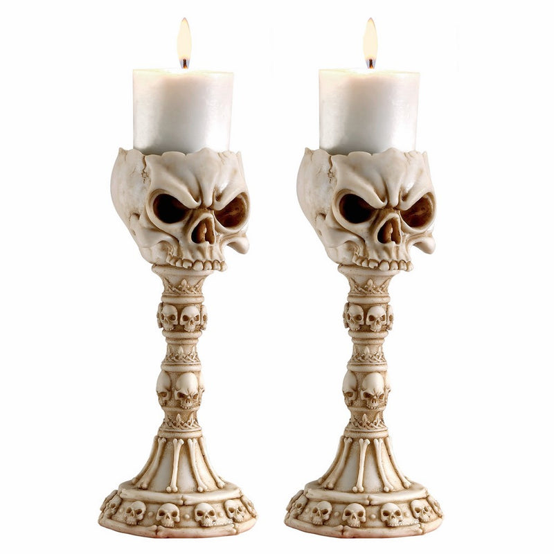 Design Toscano Skullduggery: Skull and Bones Sculptural Candlesticks: Set of Two