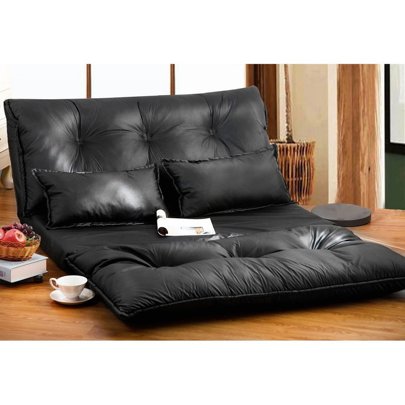 Merax Pu Leather Foldable Modern Leisure Sofa Bed Video Gaming Sofa with Two Pillows, Black