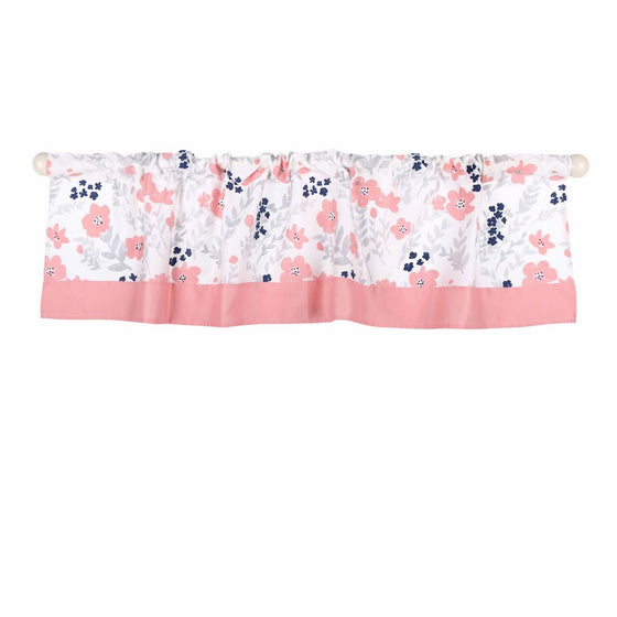 Coral Pink and Navy Blue Floral Print Window Valance by The Peanut Shell