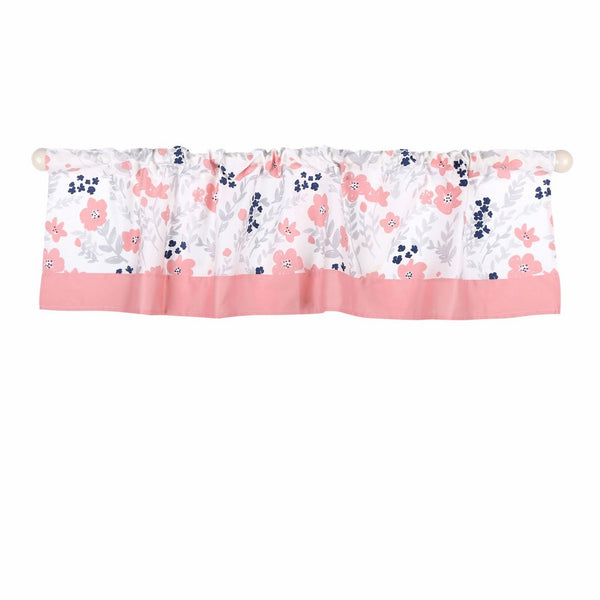 Coral Pink and Navy Blue Floral Print Window Valance by The Peanut Shell