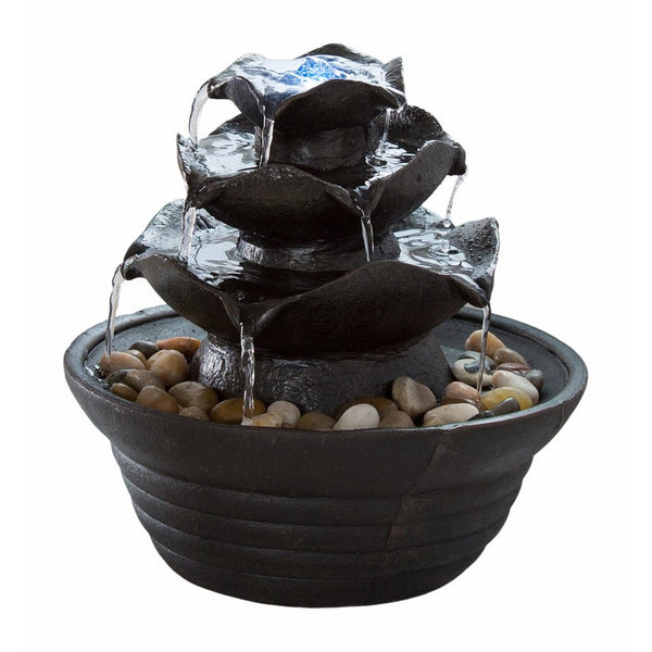 Pure Garden Indoor Water Fountain With LED Lights- Lighted Three Tier Soothing Cascading Tabletop Fountain With Rocks for Office and Home Décor