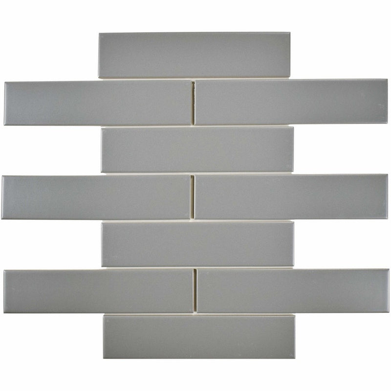 SomerTile FMTSHML Retro Soho Subway Porcelain Floor & Wall Tile, 1.75" x 7.75", Matte Light Grey