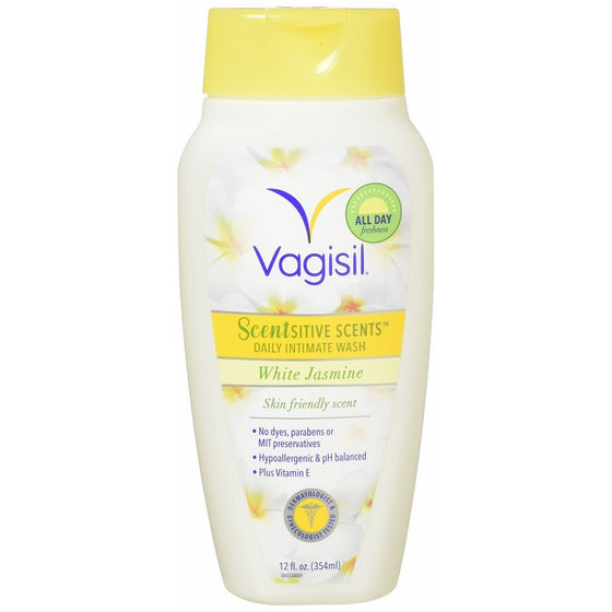 Vagisil Scentsitive Scents Plus Daily Feminine Intimate Vaginal Wash, White Jasmine, 12 Fluid Ounce