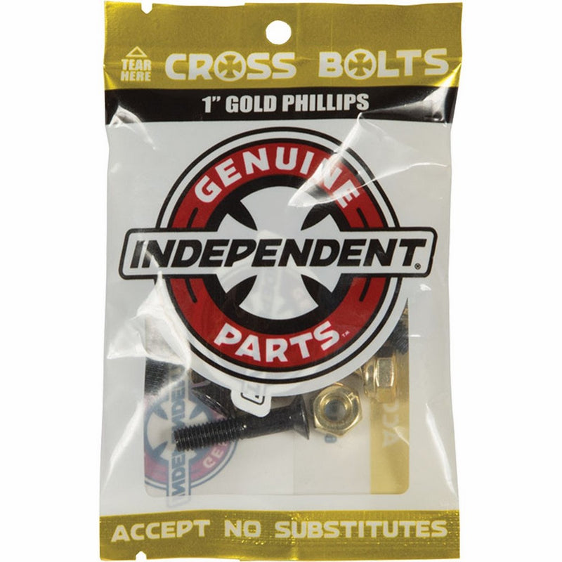 Independent Cross Phillips Head Black / Gold Standard Skateboard Hardware Sets - 1"