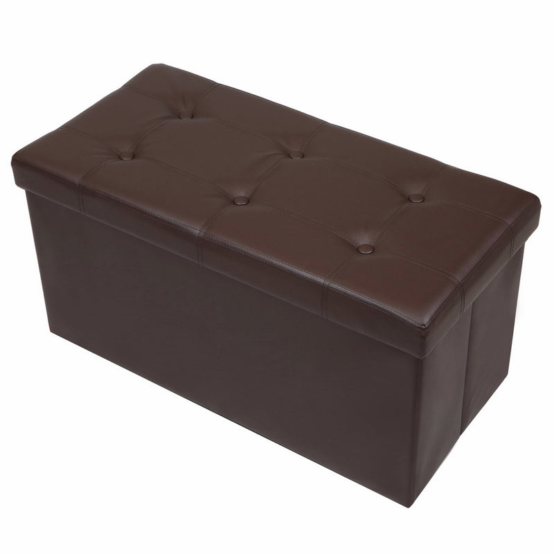 Otto & Ben 30" Storage Ottoman - Folding Toy Box Chest with Memory Foam Seat, Tufted Faux Leather Trunk Bedroom Ottomans Bench Foot Rest Stool, Brown