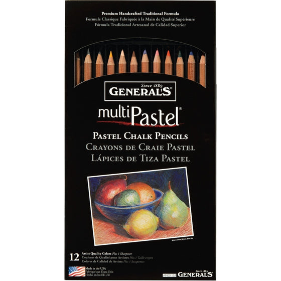 General Pencil 4400-12A Pastel Chalk Pencils, Assorted Colors, 12 Per Pack