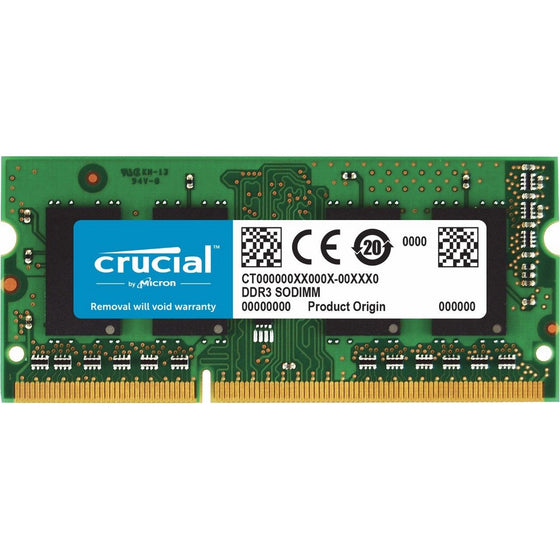 Crucial 4GB Single DDR3/DDR3L 1600 MT/s (PC3-12800) Unbuffered SODIMM 204-Pin Memory - CT51264BF160BJ