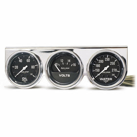 Auto Meter 2399 Autogage Black Oil/Water/Volt Gauge with Chrome Console